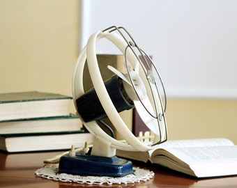 Vintage Electric Fan - Desk Fan - Fan For Decor - White and Blue Fan Electric - Not Working Fan Made in Bulgaria - Vintage Ventilator