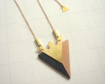 Wood Triangles Necklace, Geometric Jewelry