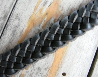 Large Ankle bracelet / Choker - Celtic Weave of Life Black Spanish Leather -- Braided Leather