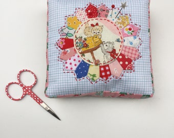 Mini Dresden Pinnie, Mini Dresden Pincushion, Kitty Pincushion, Floral Pincushion, Dresden Pincushion, Sewing, Gift Idea, Ready to Ship