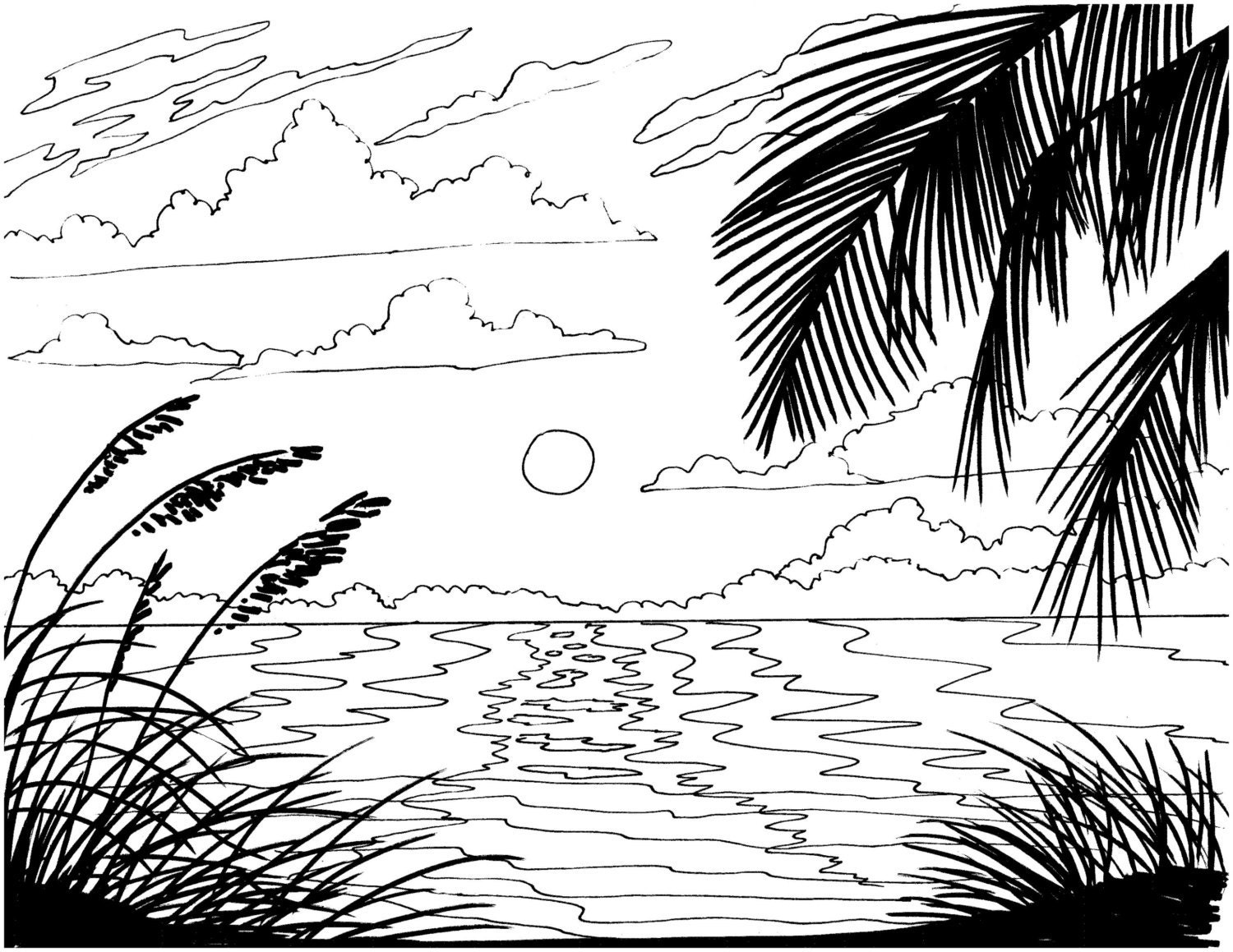  Beach  Sunrise coloring  page  embroidery pattern beach  art