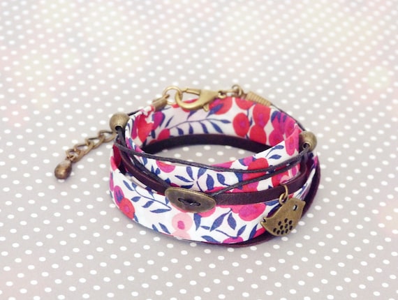 Liberty bracelet,Wrap bracelet,Double wrap bracelet,Cuff bracelet,Liberty jewelry,Red bracelet,Boho bracelet,Cadeau pour elle,