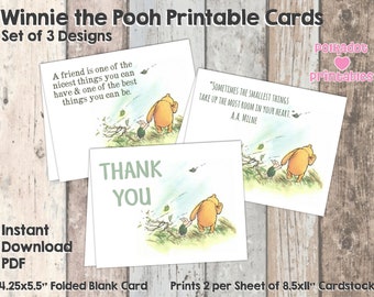 Classic Winnie the Pooh and Piglet Greeting Card Set of 3 Designs - Instant Download - 3 PDFs