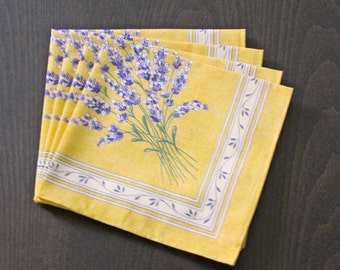 Set of 2 to 8 Cotton Napkins Provence Lavender in Yellow Gold - Set of 2 - 4 - 6 or 8 Napkins -