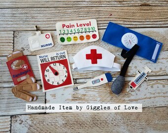 Pretend Play Nurse Set - Embroidery Handmade Child Gift - Doctor Nurse Medical Educational Imagination Imaginary Play Unique Gift