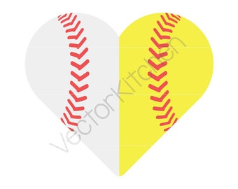 Split Heart Shaped Half Baseball / Softball Ball Cutting Template SVG EPS Cricut Silhouette Commercial Vector Home Run, Bunt, Steal, Bases