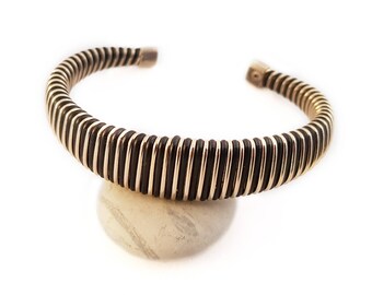 Vintage 80's Wire Cuff Bracelet, Gold and Black