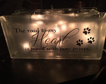 Glass night Light/ Light box - Paw Prints