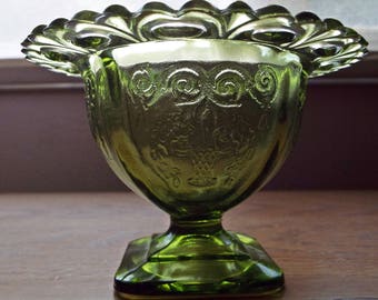 Vintage Indiana Glass Bowl on Pedestal Lorain Pattern