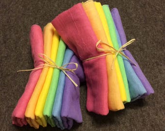 Hand Dyed 100% Cotton Muslin Playcloth - 6 Pack