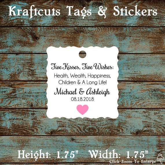 Five Kisses Five Wishes Favor Tags, Five Wishes Poem Favor Tags #764 Qty: 30 Tags