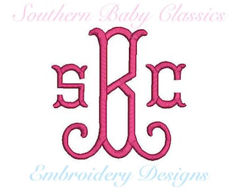 Fishtail Curl Arabesque Monogram Font Design File for Embroidery Machine Monogram Instant Download 4.5 and 3.5 Inches