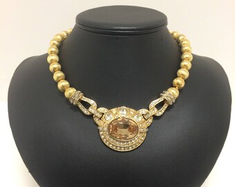 Vintage 1980's Ciner Gold & Crystal Necklace