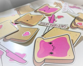 Peanut Butter and Jelly Time! 13 Glossy or Matte Stickers 3" x 3" glossy is water proof - For peanut butter and jelly sandwich lovers!