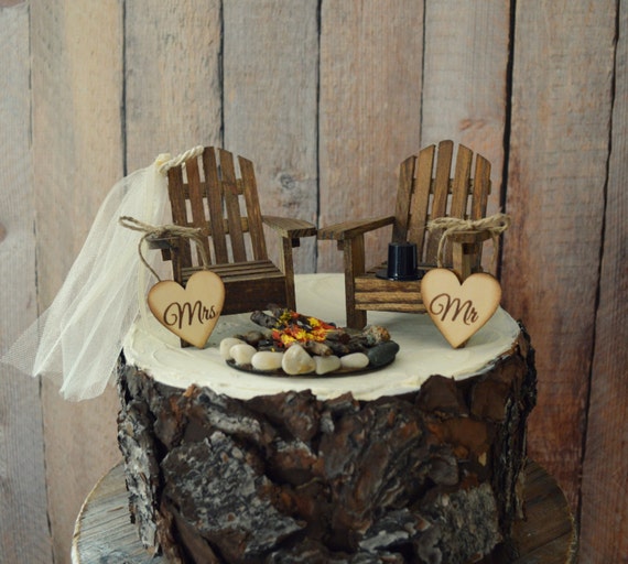 Country Adirondack chair wedding cake topper camping fishing