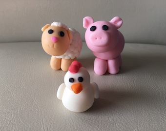 Farm Animals Fondant Topper - Sheep, Chicken, Pig