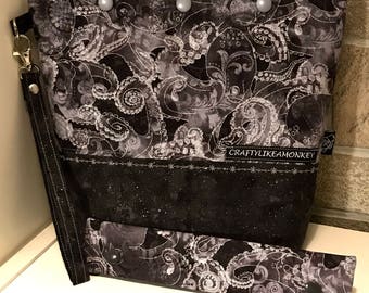 Octopus project zipper pouch with flat bottom and knitting needle cozy
