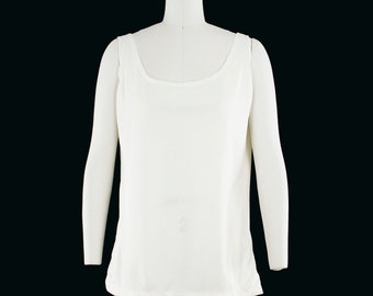 Vintage 1990s Tank Top - Scoop Neck - Off White - Large - Minimal - Tee Shirt - Blouse