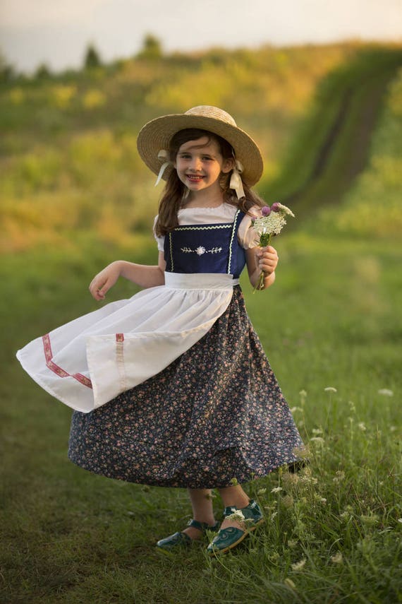 Blue Hand Embroidered Dirndl Dress Sizes 2-12