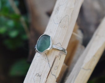 Olive sea glass ring