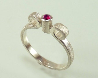 womens ring statment ring made of sterling silver with real ruby and two arabesques, tall frame, stacking ring - handmade by SILVERLOUNGE