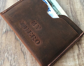 Minimalist Front Pocket Wallet, Engraved Slim Leather Card Wallet, Men's Card Holder, Men's Card Wallet - PERGIO