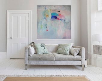 Abstract print, large giclée print, grey, blue, "Embellish #7"
