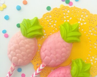Pineapple chocolate lollipops ~ party favours ~ chocolates ~ pink chocolate ~ birthday