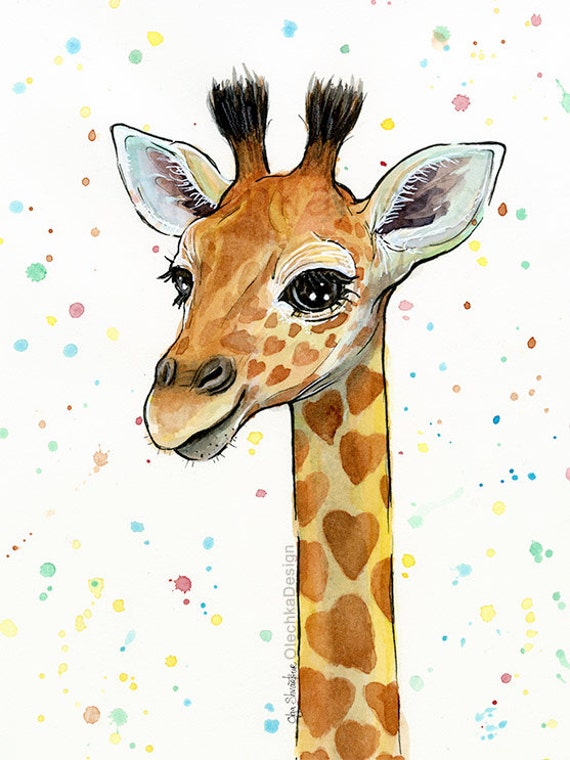 Baby Giraffe Watercolor Art Print Heart-Shaped Sports Giraffe