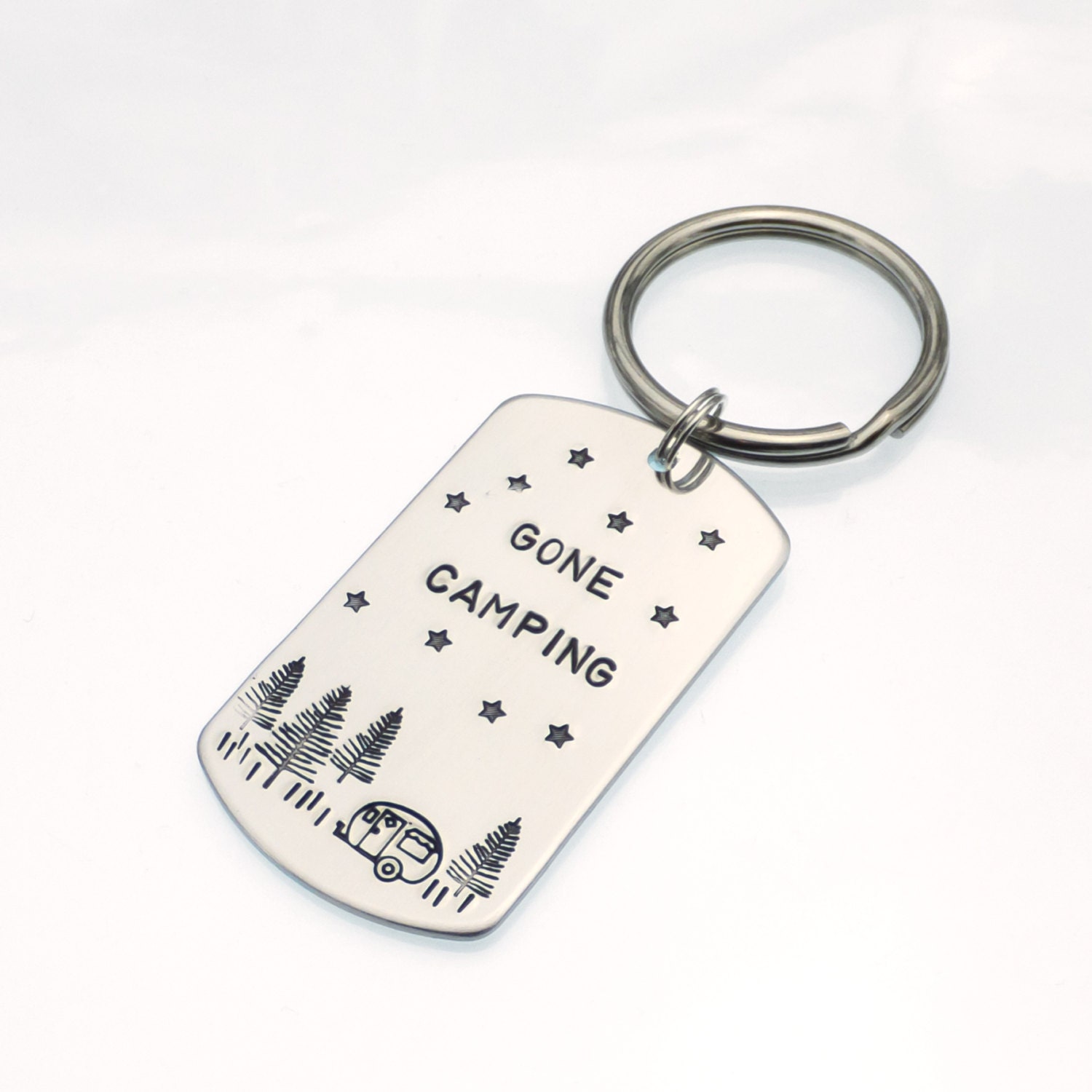 Camper RV Keychain Style 2 Hand Stamped Camp Keychain