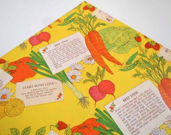 Vintage 1975 Any All Occasion Wrapping Paper Yellow Kitchen Gift Wrap Beef Stew Recipe