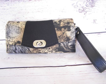 Black and Tan Wallet with wristlet strap