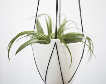 Hanging Porcelain Planters - Stitched Triangles