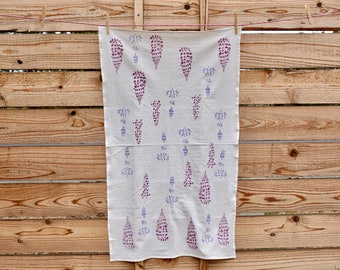 Lupine Tea Towel, Block Print Tea Towel, Wildflower Towel, Flour Sack Towel, Floral Towel, Block Printed Towel, Hand Towel, Kitchen Towel