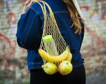 Vintage eco bag reusable shopping bag avoska, string bag Soviet yellow bag, eco shopping bag cotton macrame tote, eco-friendly shopping bag