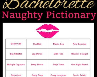 Personalized Bachelorette Party Games - Dirty Pictionary - Bachelorette Games Printable - Hens Night Games - Pink and Gold - Hen Party