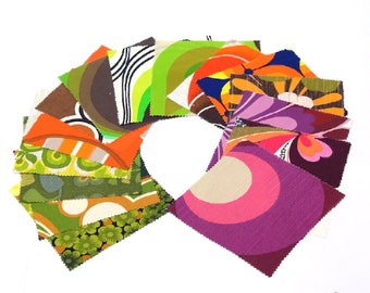 70s Retro Fabric Bundle - Vintage Fabric Scrap Pack - Mid Century Fabric - 70s Fabrics - Craft Fabrics - 15 patterns 18x18 cm | 7x7"