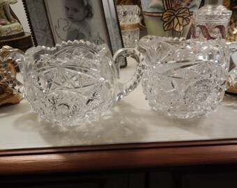 CUT GLASS CREAM and Sugar Set