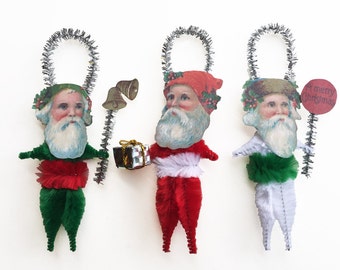 Old World Christmas Ornaments - Santa Chenille Ornaments - Holiday Gift Under 25