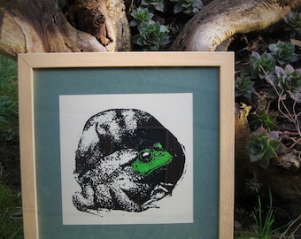 Frog - Hand Screen Printed, Home Decor, Nature decor