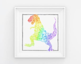 Rainbow Rex Giclee Print 8x8 T-rex Tyrannosaurus Rex