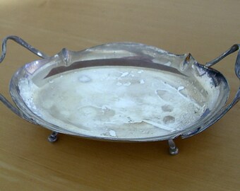 1939 EPNS small silverplate footed tray with art nouveau handles
