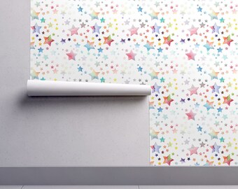 Watercolor Rainbow Stars Wallpaper - Stars Rainbow By Emmaallardsmith - Custom Printed Removable Self Adhesive Wallpaper Roll by Spoonflower