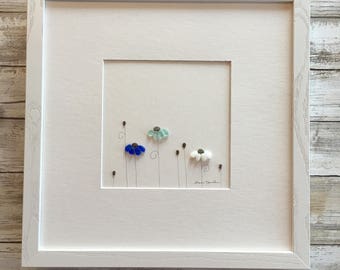 Garden, Pebble Art, Minimal Art, Original Art by Sharon Nowlan. Matted or framed, 12in x 12in.