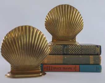 Vintage Brass Shell Bookend Pair