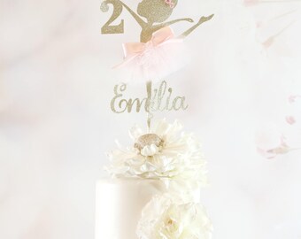 2nd Birthday, Ballerina, Cake Topper, ANY AGE NAME, 2nd Birthday Party, Second Birthday, Ballerina Decor, Ballerina Birthday, Glitter Cake