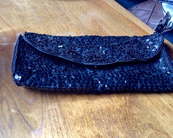 Black sequined vintage clutch
