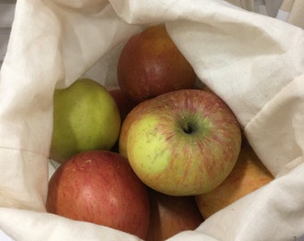 Reusable and washable produce/dry bulk food bags/blue/orange/gray/green/pink stitching/inked stamped