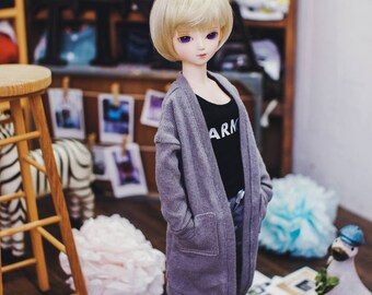 MSD Natural Deep Slit Long Cardigan - Gray