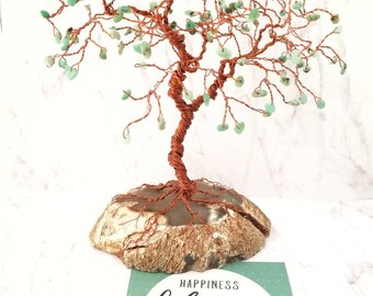 Chrysoprase Gem Tree, Agate Rock Base, Gemstone Trees, Wire Tree Sculpture, Spiritual Gifts, Spring Home Decor, Energy Gifts